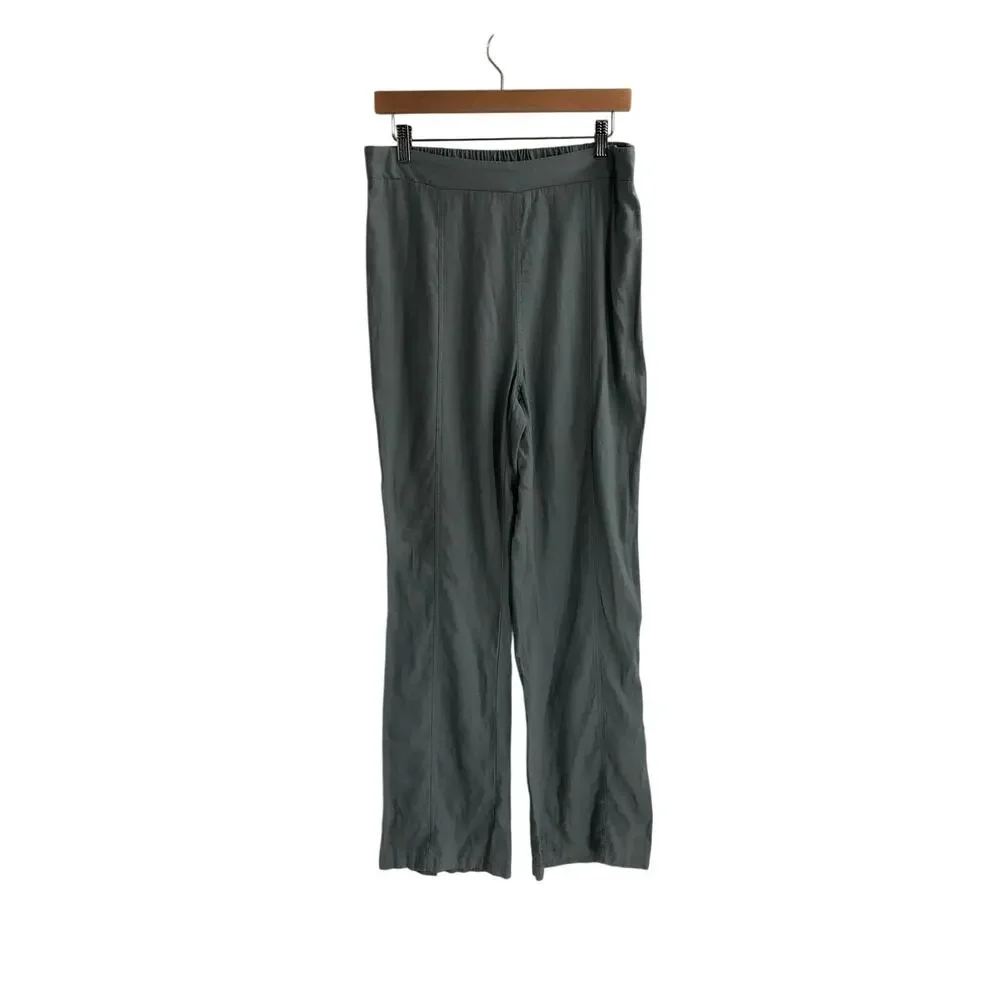 Happily Grey Linen Blend Elastic Waist Blue Straight Leg Pants Beach Casual XL